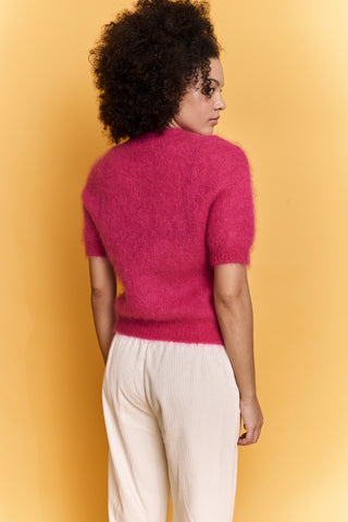 Pull doux manches courtes en Kid Mohair