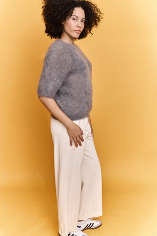 Pull doux manches courtes en Kid Mohair