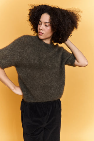 Pull doux manches courtes en Kid Mohair
