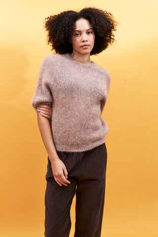 Pull doux manches courtes en Kid Mohair