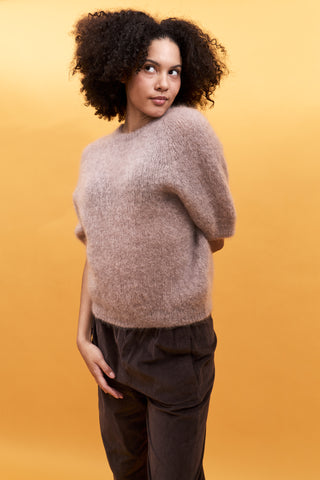 Pull doux manches courtes en Kid Mohair