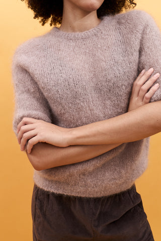 Pull doux manches courtes en Kid Mohair