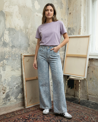 Pantalon rayé en denim Bandana Wide leg