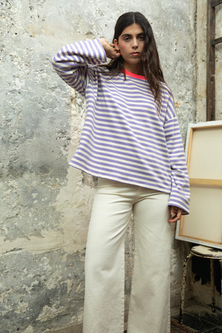 Sweatshirt rayé colorblock manches longues