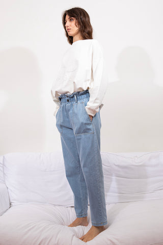Jeans carotte taille élastiquée