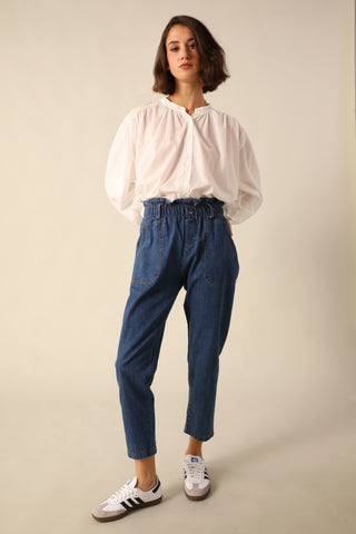 Jeans carotte taille élastiquée