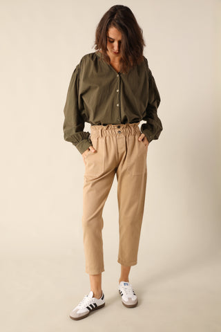 Pantalon carotte taille élastiquée