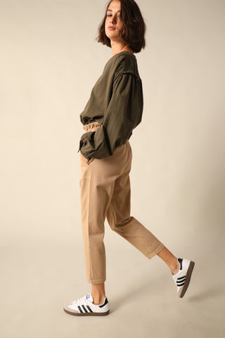 Pantalon carotte taille élastiquée