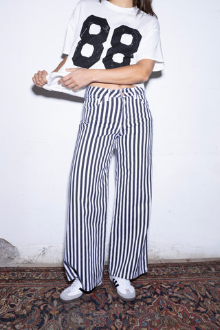 Pantalon rayé en gabardine Wide leg