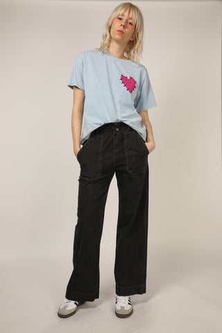 Jeans wide leg taille élastiqué délavé bleu