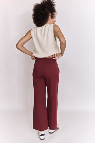 Pantalon wide leg taille élastiquée