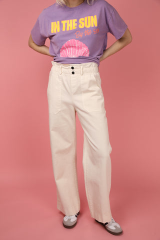 Jeans wide leg taille élastiquée