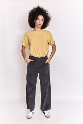 Pantalon wide leg en velours taille élastiquée