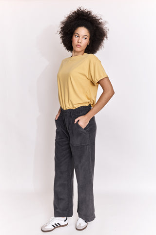 Pantalon wide leg en velours taille élastiquée