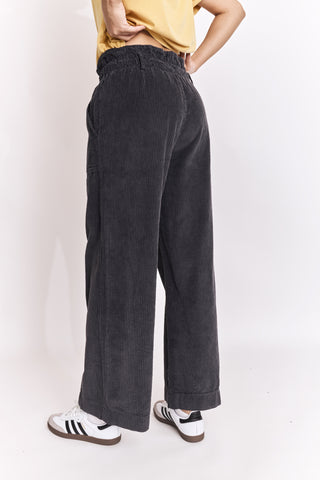 Pantalon wide leg en velours taille élastiquée