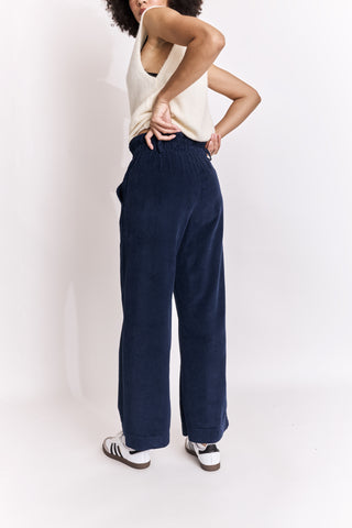 Pantalon wide leg en velours taille élastiquée