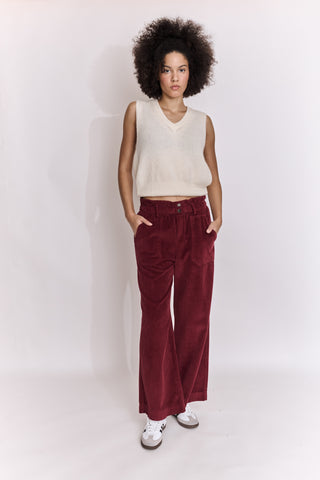 Pantalon wide leg en velours taille élastiquée