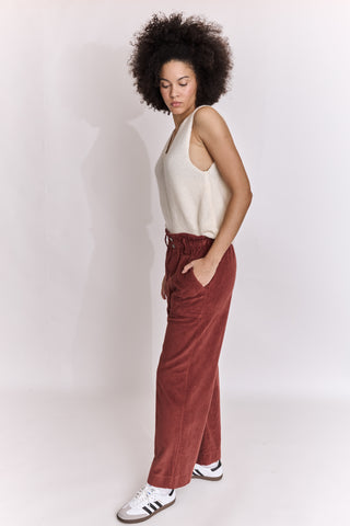 Pantalon wide leg en velours taille élastiquée
