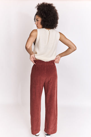 Pantalon wide leg en velours taille élastiquée