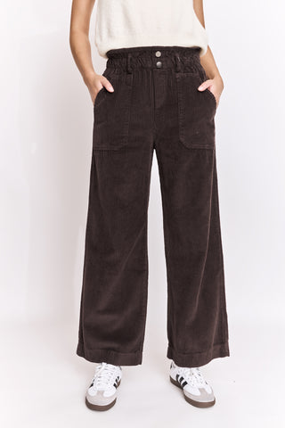 Pantalon wide leg en velours taille élastiquée