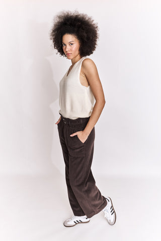 Pantalon wide leg en velours taille élastiquée