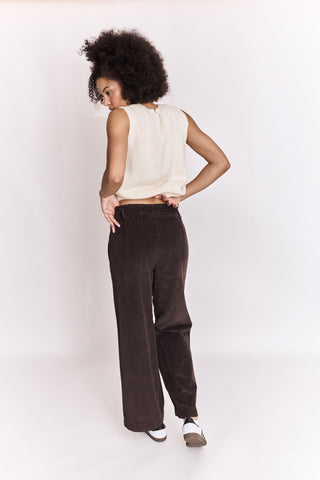 Pantalon wide leg en velours taille élastiquée