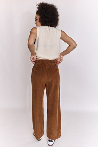 Pantalon wide leg en velours taille élastiquée