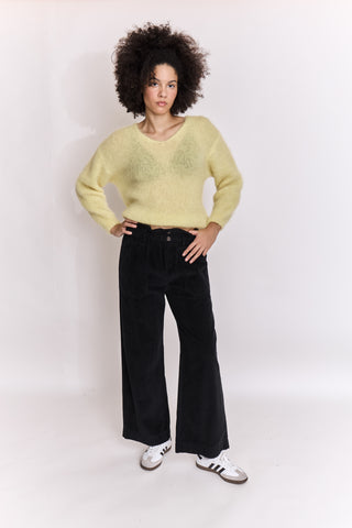 Pantalon wide leg en velours taille élastiquée