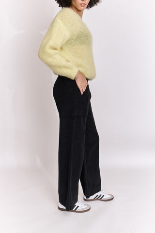 Pantalon wide leg en velours taille élastiquée