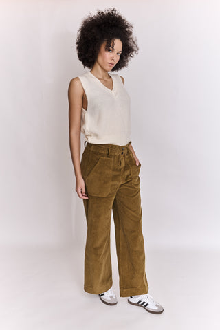 Pantalon wide leg en velours taille élastiquée