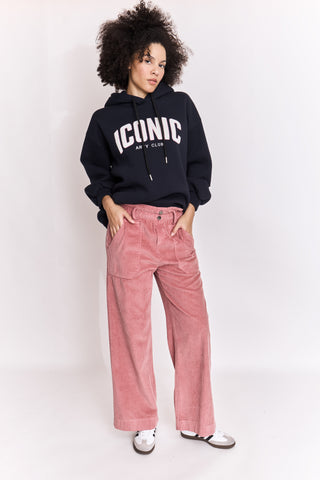 Pantalon wide leg en velours taille élastiquée