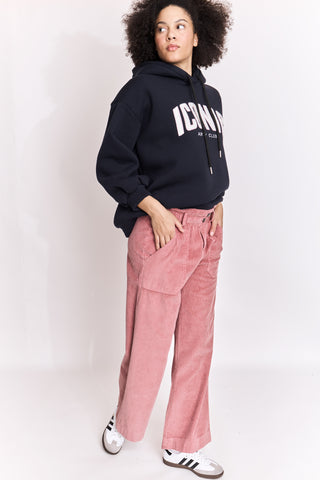 Pantalon wide leg en velours taille élastiquée