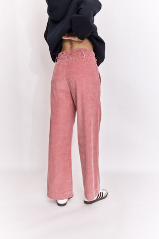 Pantalon wide leg en velours taille élastiquée