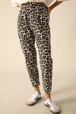 Pantalon en velours imprimé Léopard