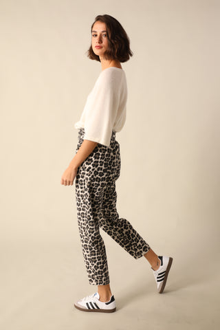 Pantalon en velours imprimé Léopard