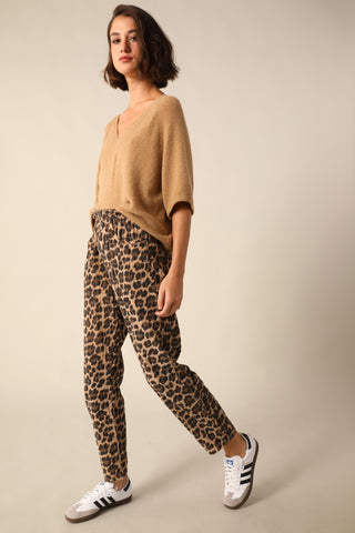 Pantalon en velours imprimé Léopard