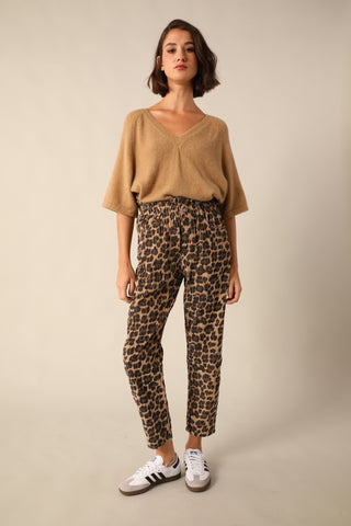Pantalon en velours imprimé Léopard