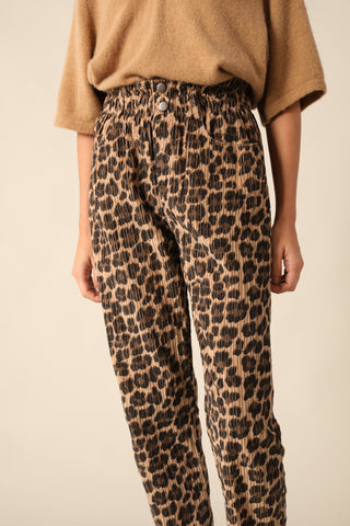 Pantalon en velours imprimé Léopard