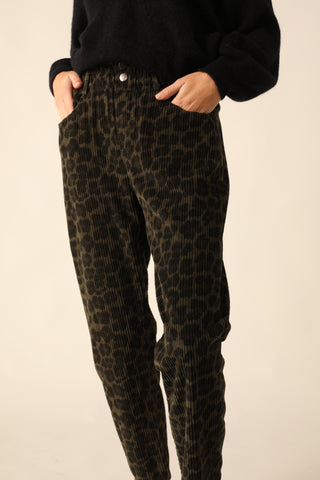 Pantalon en velours imprimé Léopard