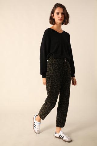 Pantalon en velours imprimé Léopard