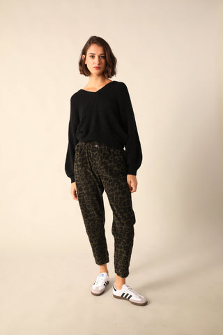 Pantalon en velours imprimé Léopard