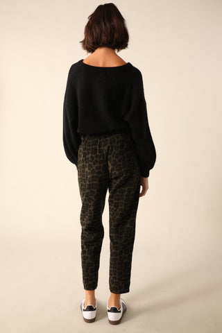 Pantalon en velours imprimé Léopard