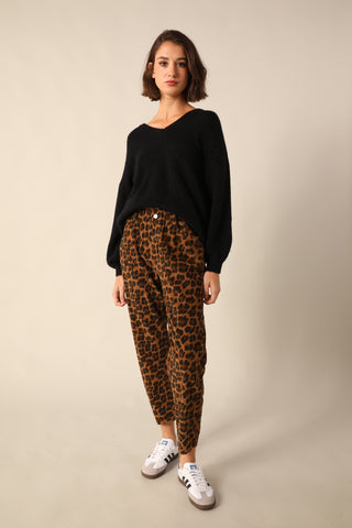 Pantalon en velours imprimé Léopard