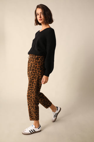 Pantalon en velours imprimé Léopard