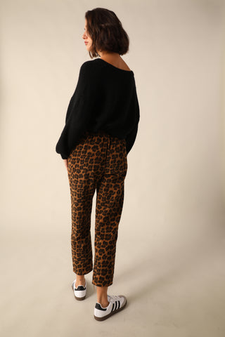 Pantalon en velours imprimé Léopard