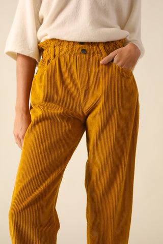 Pantalon carotte en velours taille élastiquée