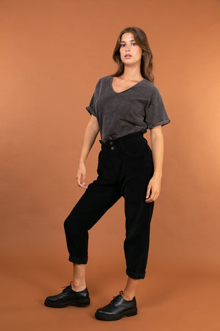 Pantalon carotte en velours taille élastiquée