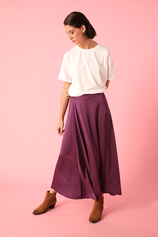 Jupe fluide en soie satinée