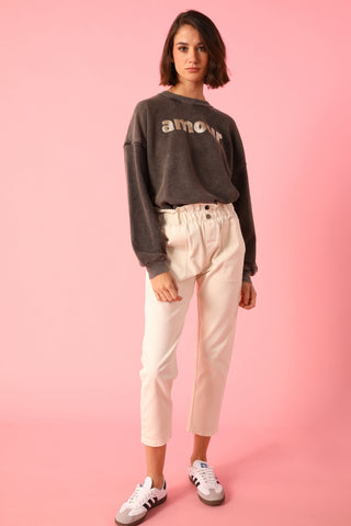 Sweatshirt délavé Amour glitter glitter manches longues