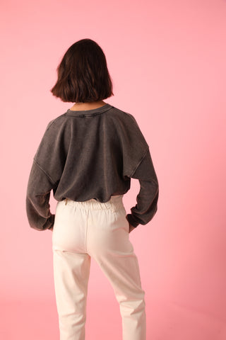 Sweatshirt délavé Amour glitter glitter manches longues